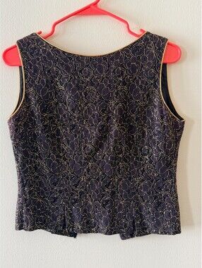 VINTAGE 1950'S JUDY BOND METALLIC LACE V-CUT OPEN BACK CAMISOLE BLOUSE SMALL